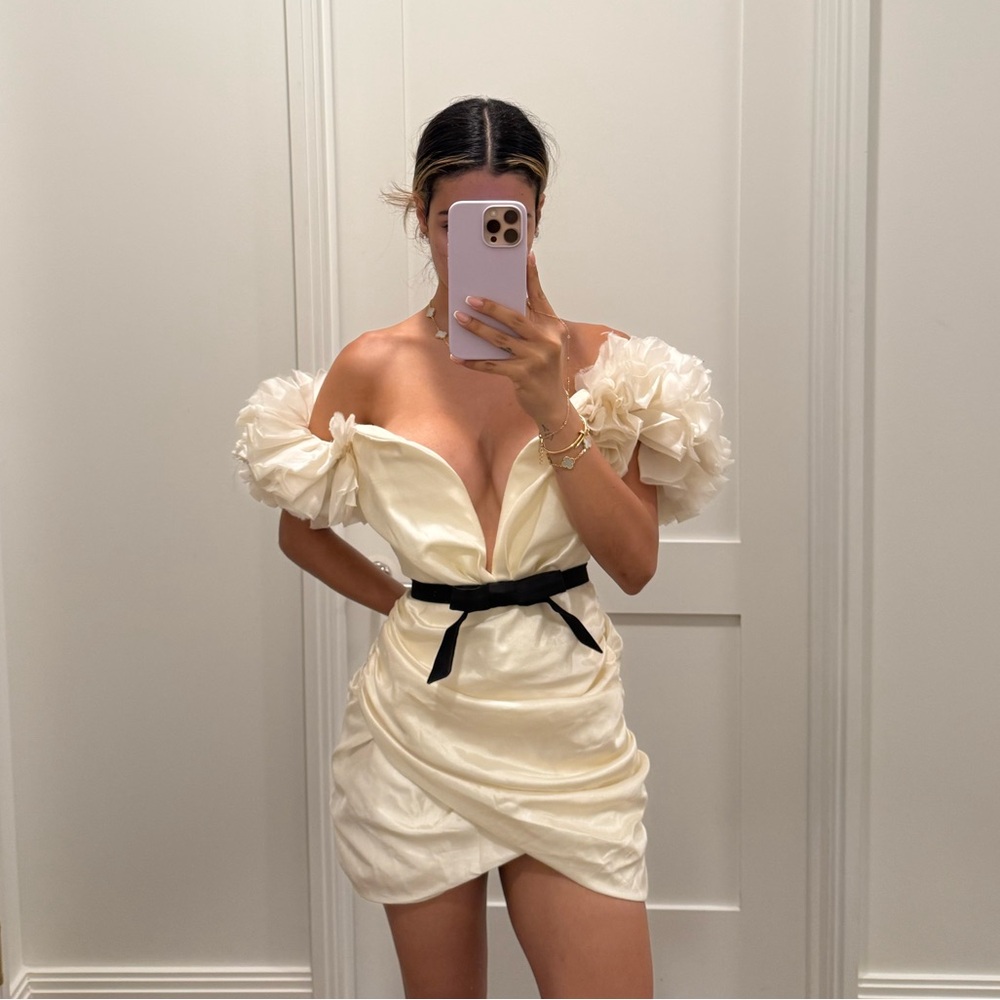 HouseofCb Cream Puff Sleeve Bodycon Mini Dress